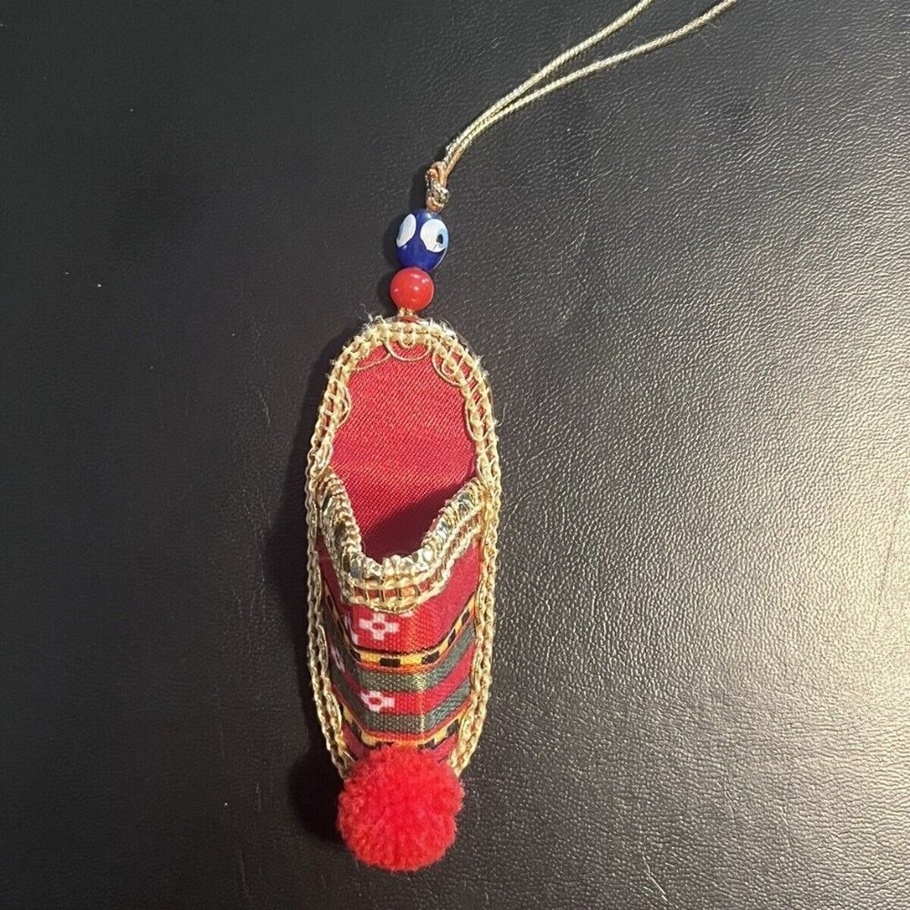 🇧🇦 MINIATURE TRADITIONAL OTTOMAN BOSNIAN SLIPPER KEYCHAIN W/ EVIL EYE BEAD 🇧🇦